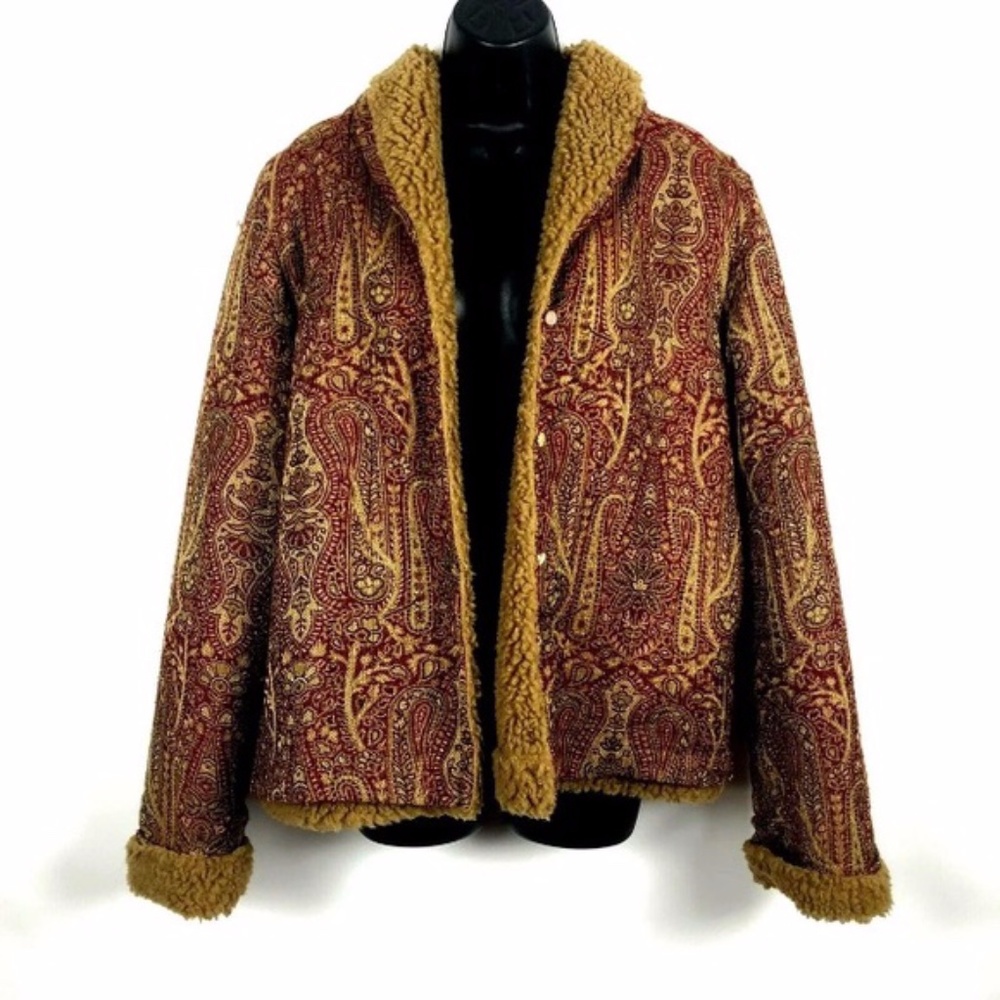 Vintage Free People Tapestry Sherpa Coat /Jacket S